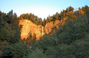 Alpenglow on Multnomah Falls, about 30 miles east of Vancouver, on the Oregon side.